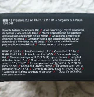 Batería 12V 2.5Ah y Cargador 6A Parkside