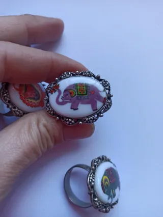 3 Anillos Vintage Cerámica Pintada antiguos '