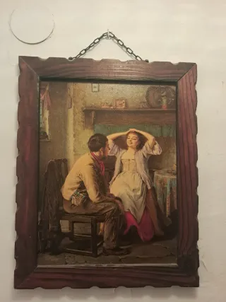 Cuadro antiguo costumbrista con marco