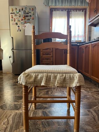 Conjunto de seis sillas cocina madera y tela