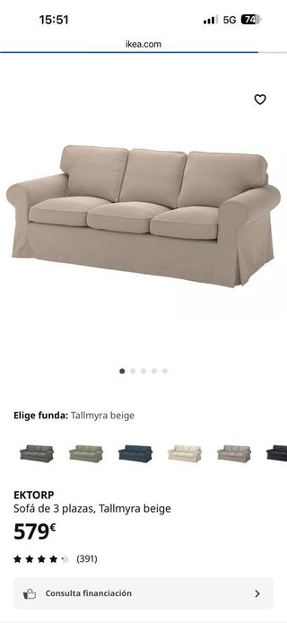 Sofá 3 plazas IKEA EKTORP beige