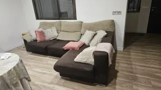 Sofá Chaiselongue Marrón y Beige