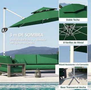Parasol Excéntrico Verde Ø292 cm