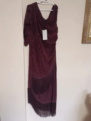 Vestido midi largo Asimétrico Flecos Devoré zara
