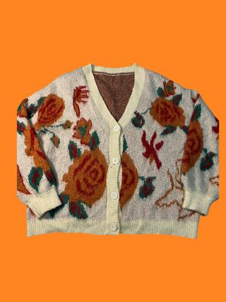 Cardigan misto lana fantasia floreale XL