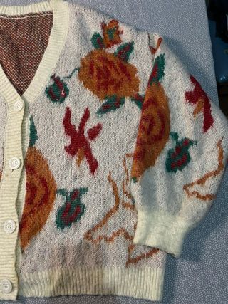 Cardigan misto lana fantasia floreale XL