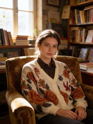 Cardigan misto lana fantasia floreale XL