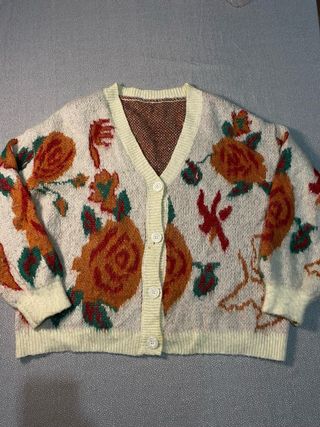 Cardigan misto lana fantasia floreale XL