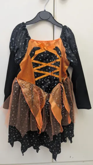 Disfraz Bruja Niña Estrellas Naranja Negro