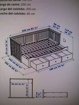 Cama individual blanca con cajones