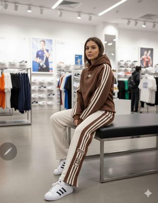 Conjunto Adidas fato treino bege e castanho