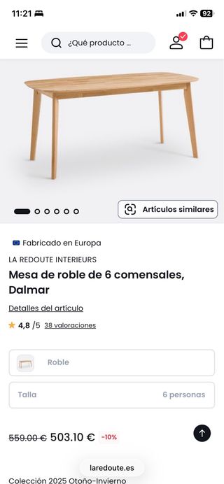 Mesa Comedor Roble 6 Personas Dalmar