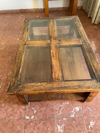 Mesa centro madera maciza mexicana cristal