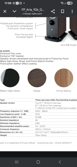 Altavoces FOCAL ARIA 926 Negro/Marrón