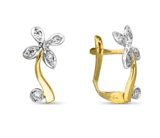 Pendientes Flor 4 Pétalos Oro Bicolor de 18klt