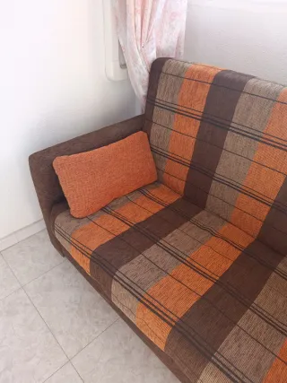 Sofá Cama Tela Marrón y Naranja