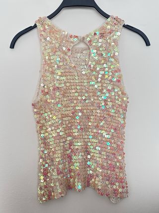 Top de punto con lentejuelas, beige rosa