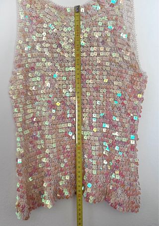 Top de punto con lentejuelas, beige rosa