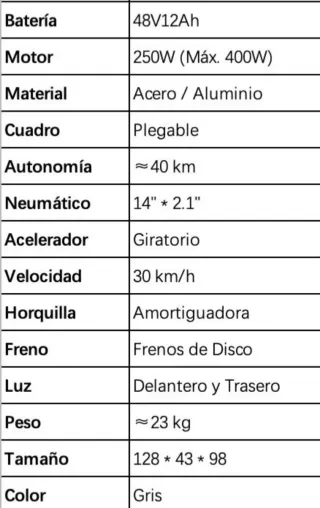 Bicicleta Eléctrica Plegable G-FORCE