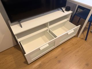 Mueble TV Blanco con Cajones y Cristal