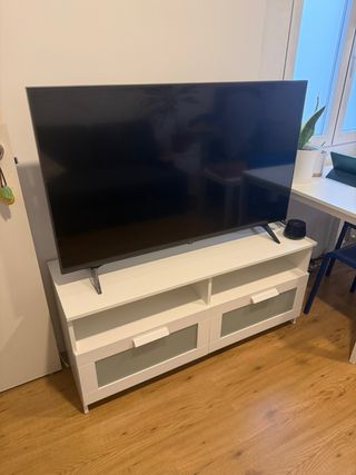 Mueble TV Blanco con Cajones y Cristal