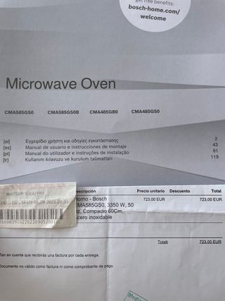 Horno Microondas 2en1 Compacto Bosch CMA585GS0