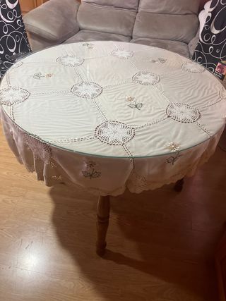 Mesa redonda extensible madera y cristal