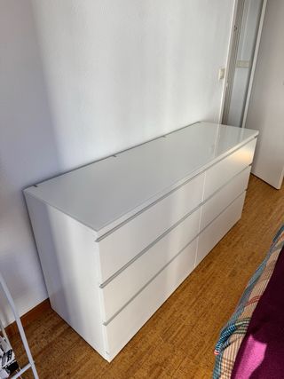 Cómoda MALM 6 cajones blanca + Cristal superior