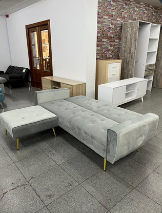 Sofá Cama + Puff Negro Terciopelo - Envio gratis