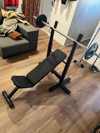 Banco de pesas Domyos + Barra y discos
