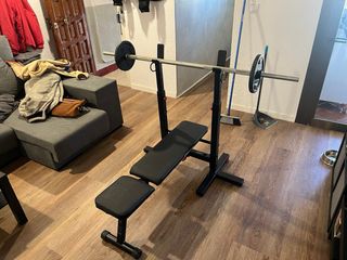 Banco de pesas Domyos + Barra y discos