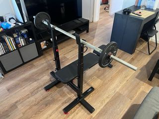 Banco de pesas Domyos + Barra y discos