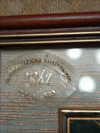 Quadretto Foglia Oro 23 kt cm. 14x12