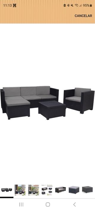 Conjunto Muebles Jardín Ratán Negro Gris