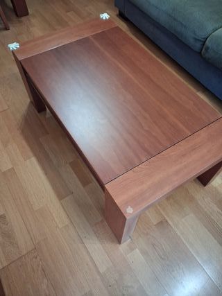 Mesa de centro elevable (madera natural con cajón)