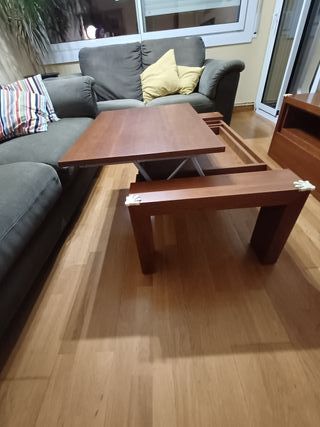 Mesa de centro elevable (madera natural con cajón)