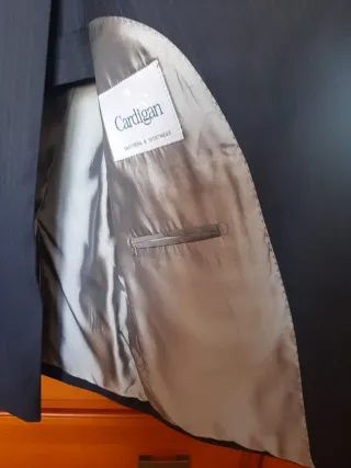 Traje de caballero Cardigan, azul marino con raya