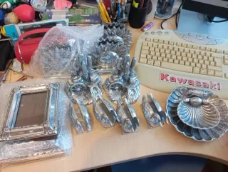 Lote piezas peltre hechas a mano