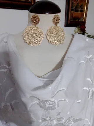 Mantón Flamenco Blanco Bordado