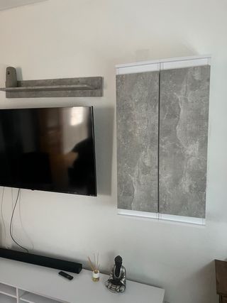 Mueble TV salón blanco y gris