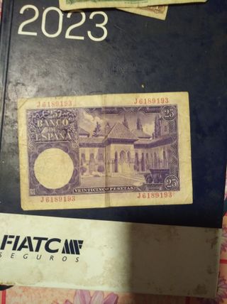 Billetes antiguos españoles: 1, 5 y 25 Pesetas