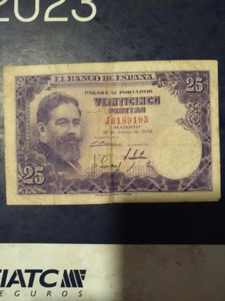 Billetes antiguos españoles: 1, 5 y 25 Pesetas