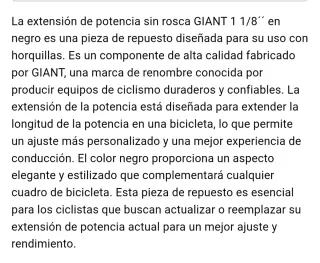 Extensión Manillar marca Giant Bicicleta