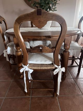 6 Sillas Rústicas de Madera con Asiento de Yute