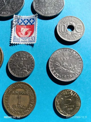 Lote monedas antiguas de Francia + sello
