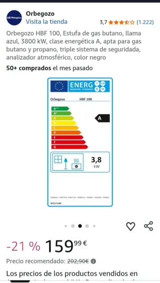 Estufa de gas Orbegozo hbf100 negra y plateada