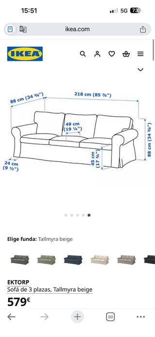 Sofá Ikea EKTORP Beige Tela
