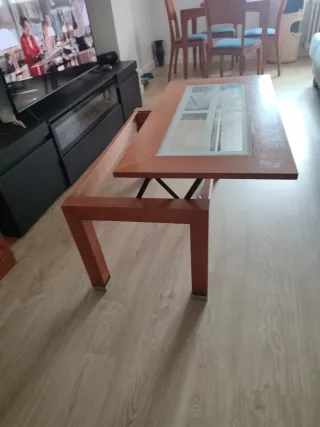 Mesa de centro elevable madera y cristal