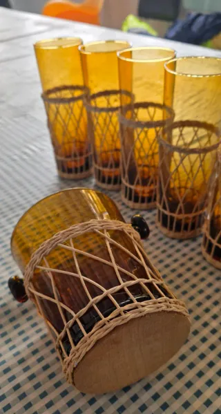 Conjunto vasos altos y cubitera vintage