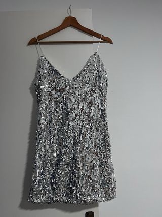 Vestido de fiesta lentejuelas plateadas